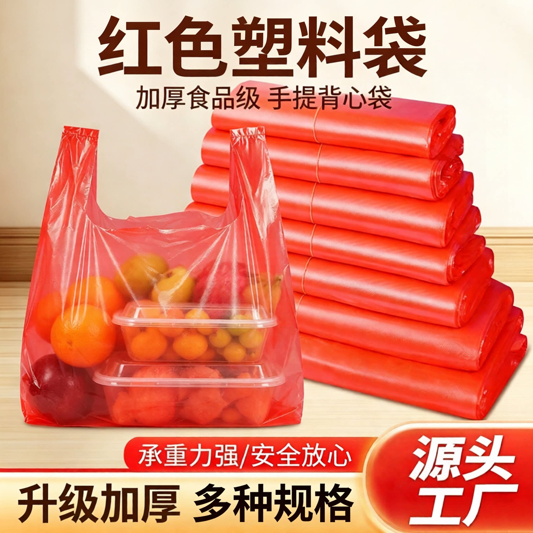 红色塑料袋食品级加厚手提背心袋背心袋子批发小号水果打包方便袋