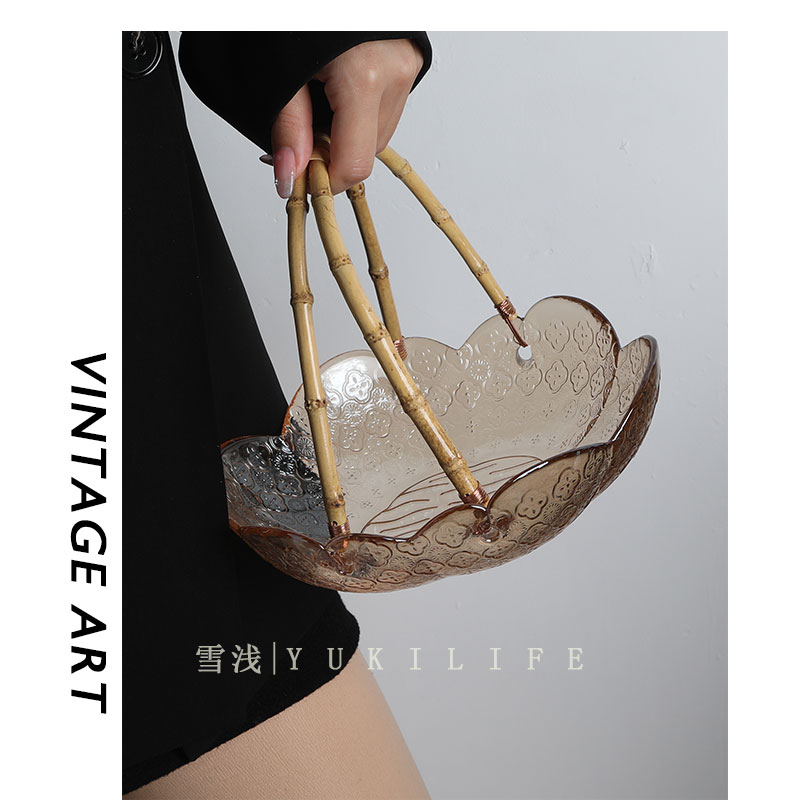 雪浅中古玻璃店 海棠花水果盘茶几零食盘子甜品碟乾果水果篮子in