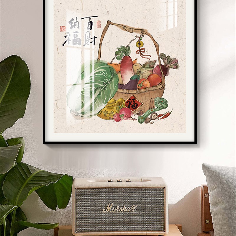 百财图白菜餐厅装饰画好寓意吉祥壁面玄关水果丰收图五谷丰登挂画图片