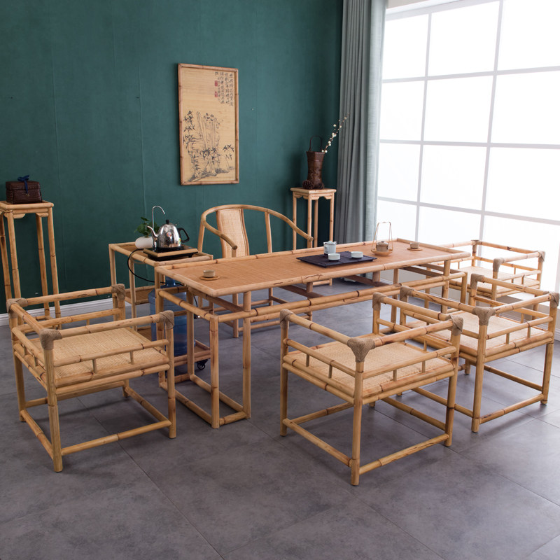 中式竹藤功夫茶几创意茶艺桌茶桌椅仿古茶台泡茶桌子