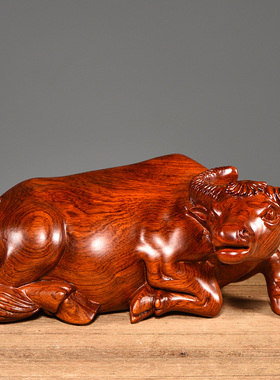 花梨木雕水牛摆件实木雕刻十二生肖卧牛家居办公室摆设开业送礼品