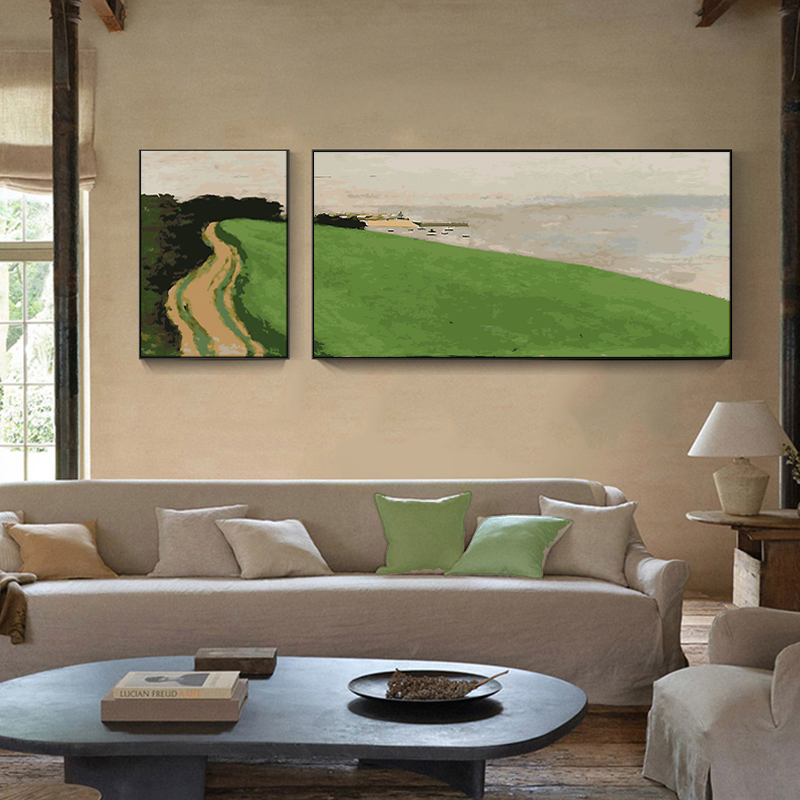 横版数字油画diy填色油彩画欧式客厅餐厅现代抽象风景装饰画