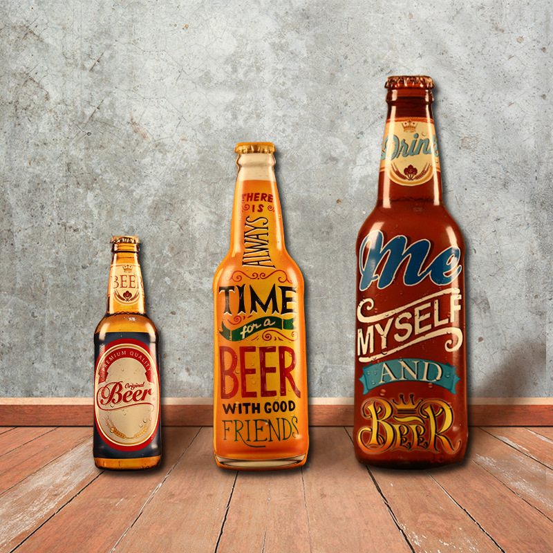 工业风复古做旧铁艺啤酒瓶立体挂件酒吧火锅烧烤店铁皮画墙面装饰图片