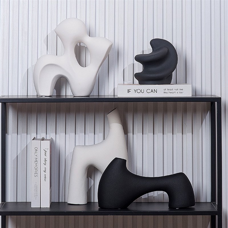 现代高档艺术摆件黑白哑光陶瓷摆设客厅书房书架书柜创意饰品