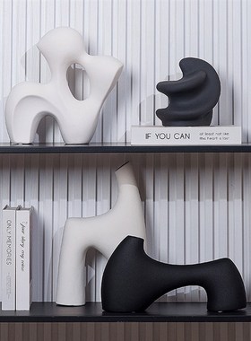 现代高档艺术摆件黑白哑光陶瓷摆设客厅书房书架书柜创意饰品