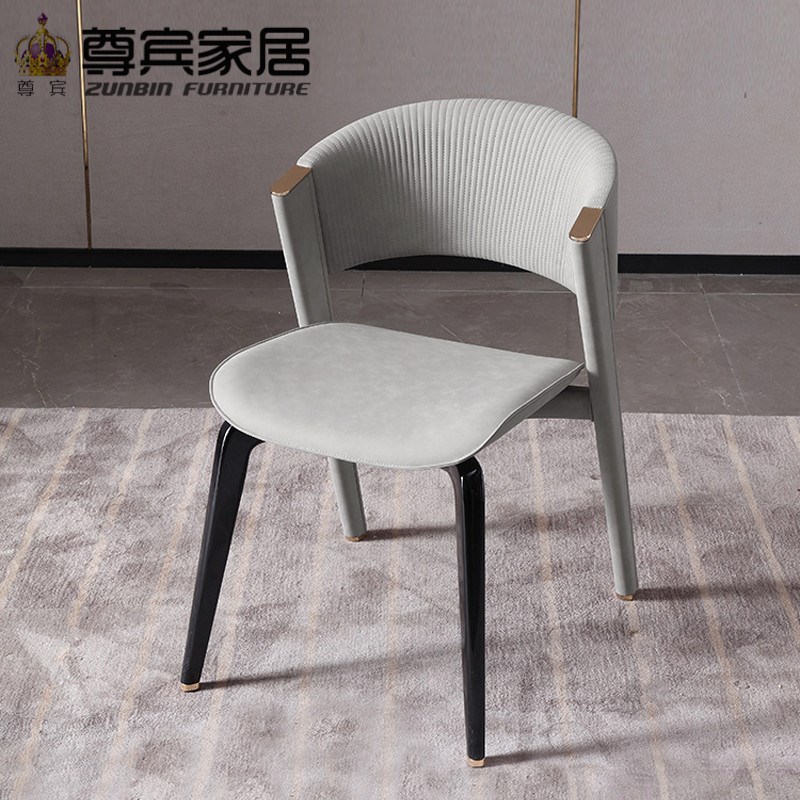 意式轻奢真皮餐椅现代简约家用化妆椅CC餐椅靠背椅不锈钢餐厅椅子