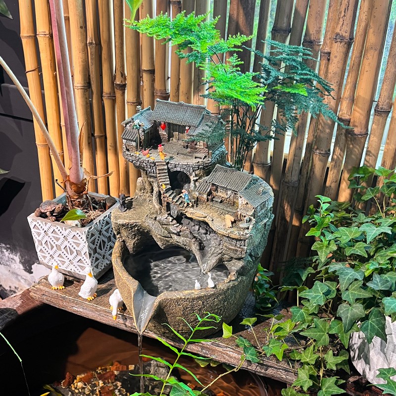 微景观流水古法鱼缸水循环造景养鱼生态缸庭院水景摆件景观