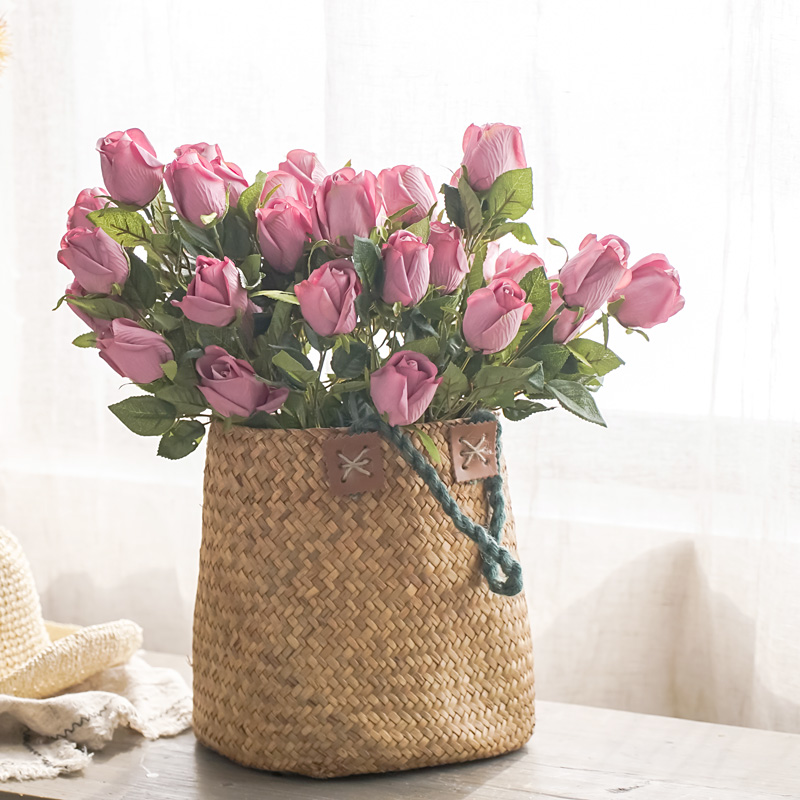 九头油画仿真玫瑰花客厅装饰花摆设假花仿真花套装花艺电视柜摆件