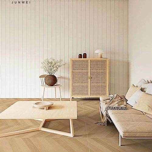 奶油风鱼骨木纹砖客厅卧室全屋肌肤釉全瓷仿实木地砖