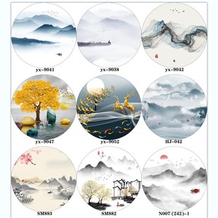 定制面圆形半纱画屏风画布定制乔其纱布山水水墨装饰画