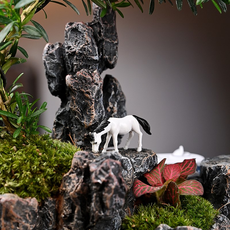 绿植黄杨假山鱼缸造景盆景流水摆件过滤循环水客厅办公室桌面礼品