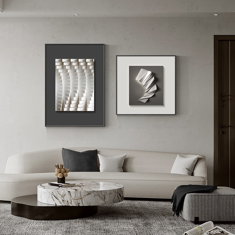 现代客厅装饰画高级感沙发背景墙挂画黑白极简风抽象壁画
