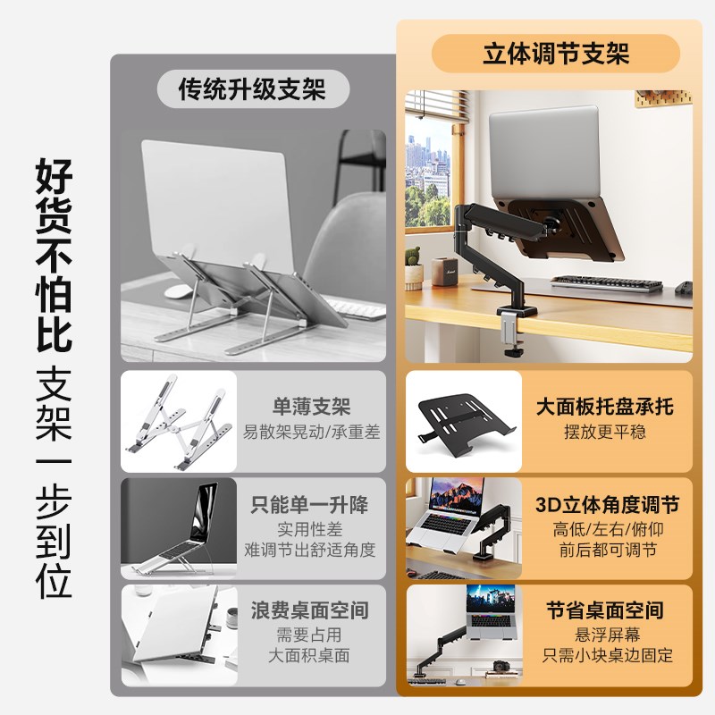 友狮笔记本支架机械臂托盘桌面悬空托架旋转升降电脑悬浮支撑架