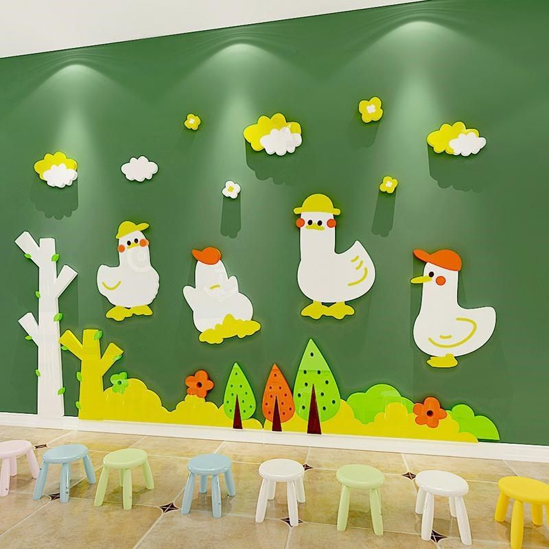 幼儿园墙面装饰爱加油鸭幼儿园文化题d立体墙自粘画,家居饰品,涂鸦墙贴,淘宝优惠券,粉丝福利购,淘宝优惠卷