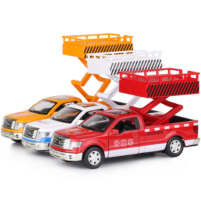 :2合金皮卡车模型救援拖车高空作业车仿真儿童车金属小汽车