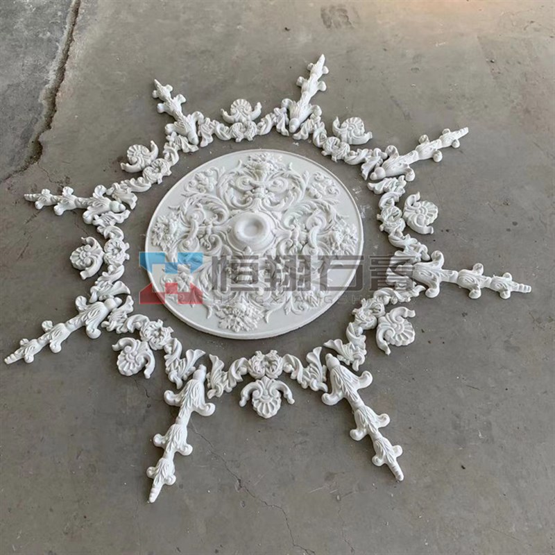 石膏灯盘吊顶法式灯池欧式石膏线条角花壁花天花仿PU恒翔装饰雕花