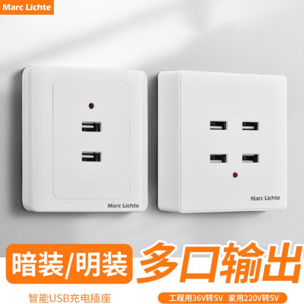 86型二四位口USB手机充电插座面板2.1A工地学习宿舍低压36V 220V