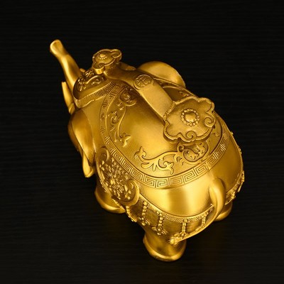 黄铜大象摆件卷鼻象平安如意象店铺开业送礼铜吸水象吉祥物福象