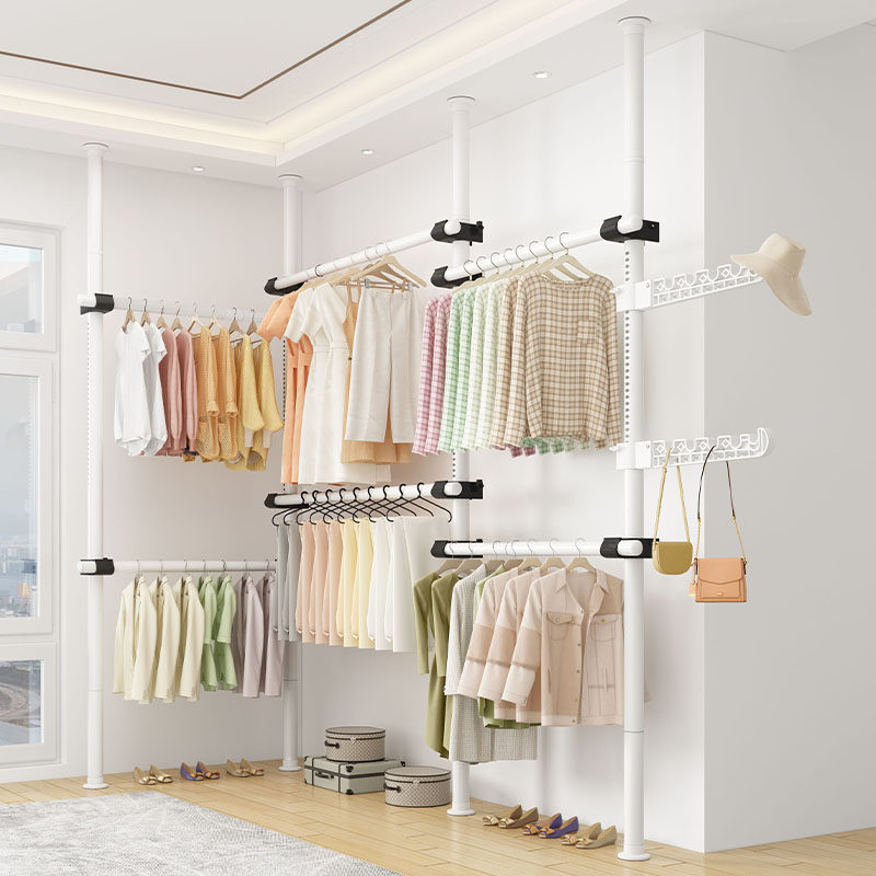 顶天立地晾衣架落地卧室内家用挂衣架伸缩晾衣杆衣帽架凉晒置衣架