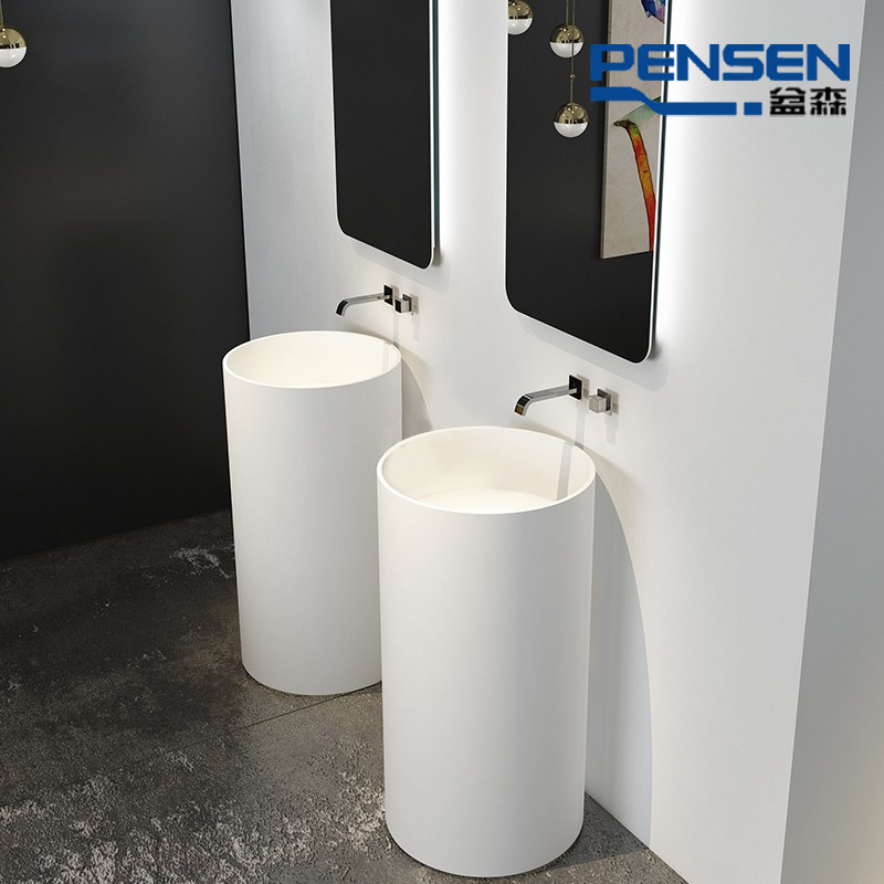 盆森 人造石 薄边 方立柱盆 简约 酒店专用 家用  圆立柱 洗手盆
