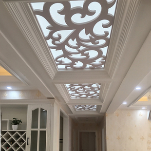 欧式 镂空吊顶雕高密度木塑板灯膜格背景墙玄关隔断屏风