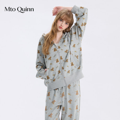 MTO QUINN26SS小熊连帽外套纯棉卫衣休闲印花宽松日常百搭长袖