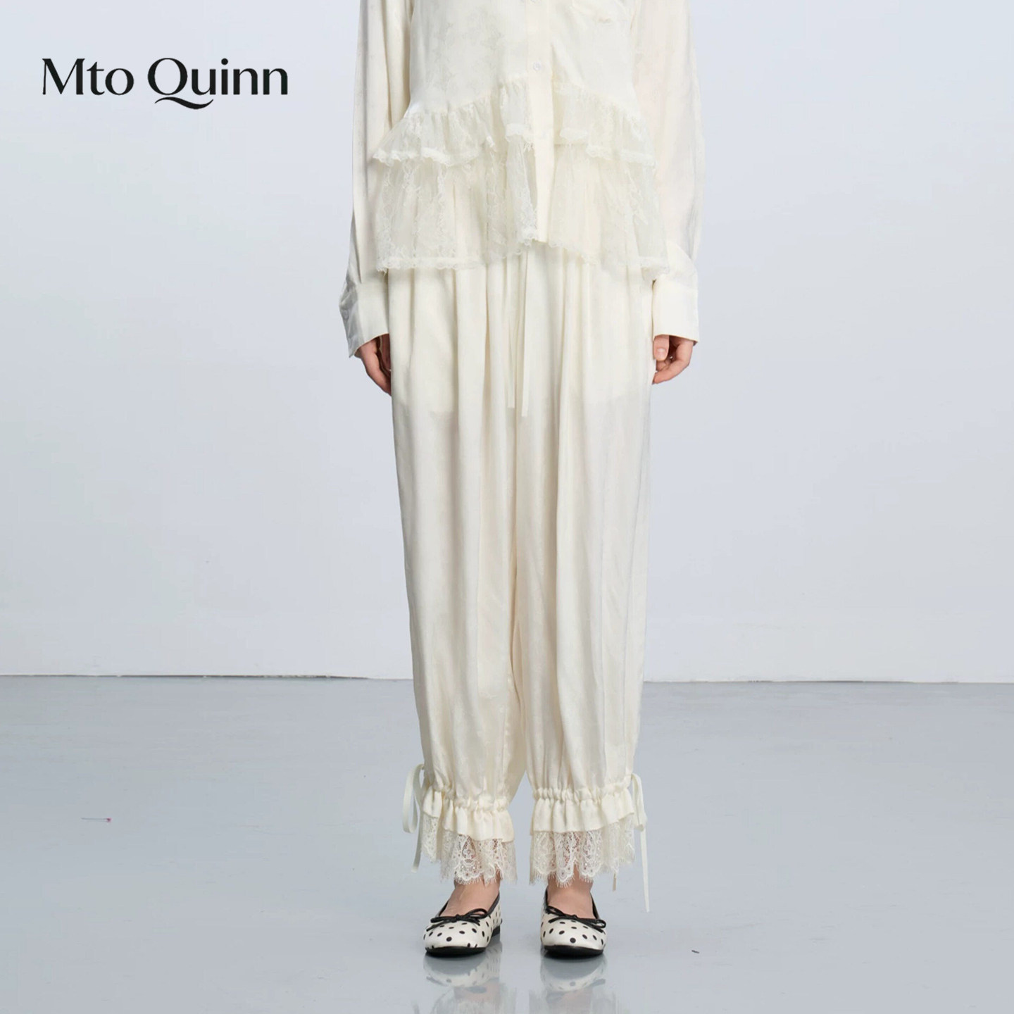 MTO QUINN蕾丝花边灯笼裤女款高腰松紧腰宽松版垂感休闲通勤日常