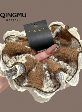 韩国高端蕾丝花边褶皱大肠发圈大号丸子头花头绳百搭马尾发绳发饰