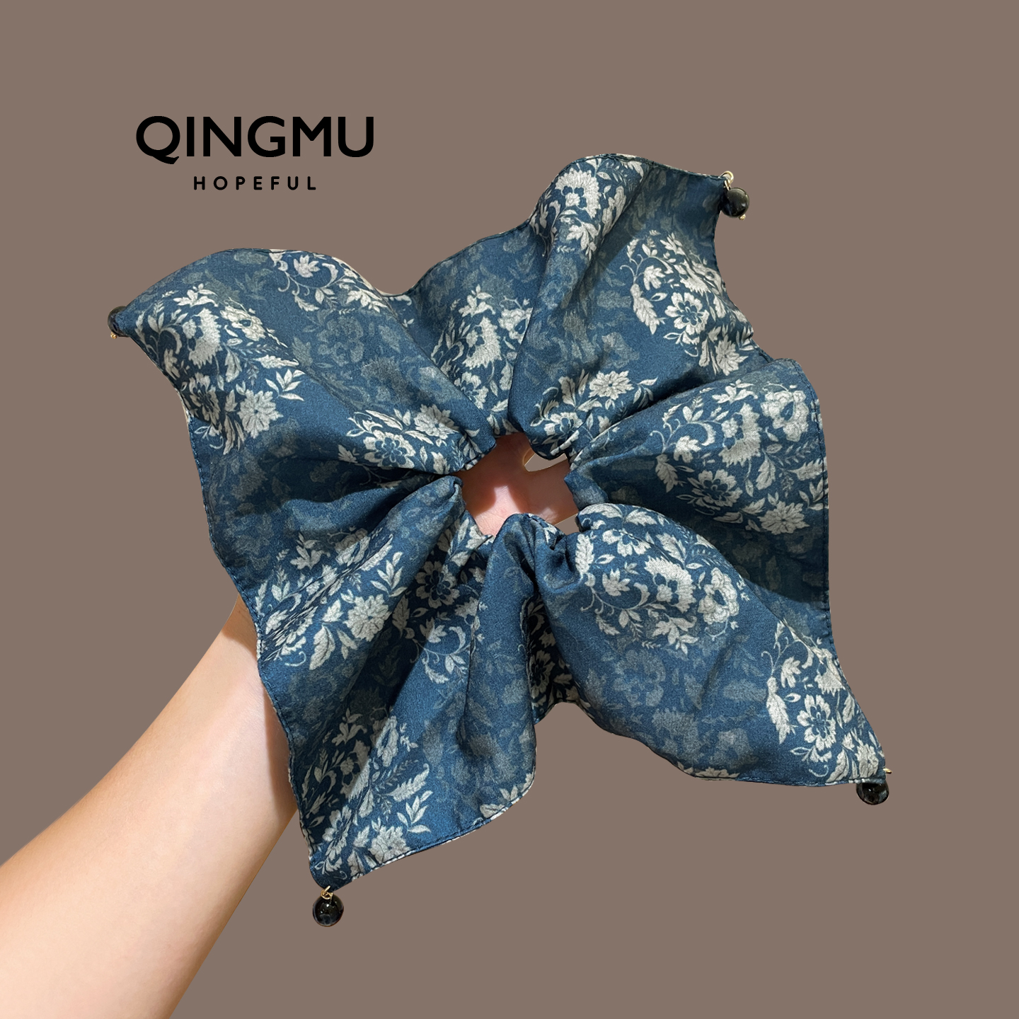 新中式国风碎花方巾大肠发圈新款扎头方形发绳气质绑马尾头绳头饰