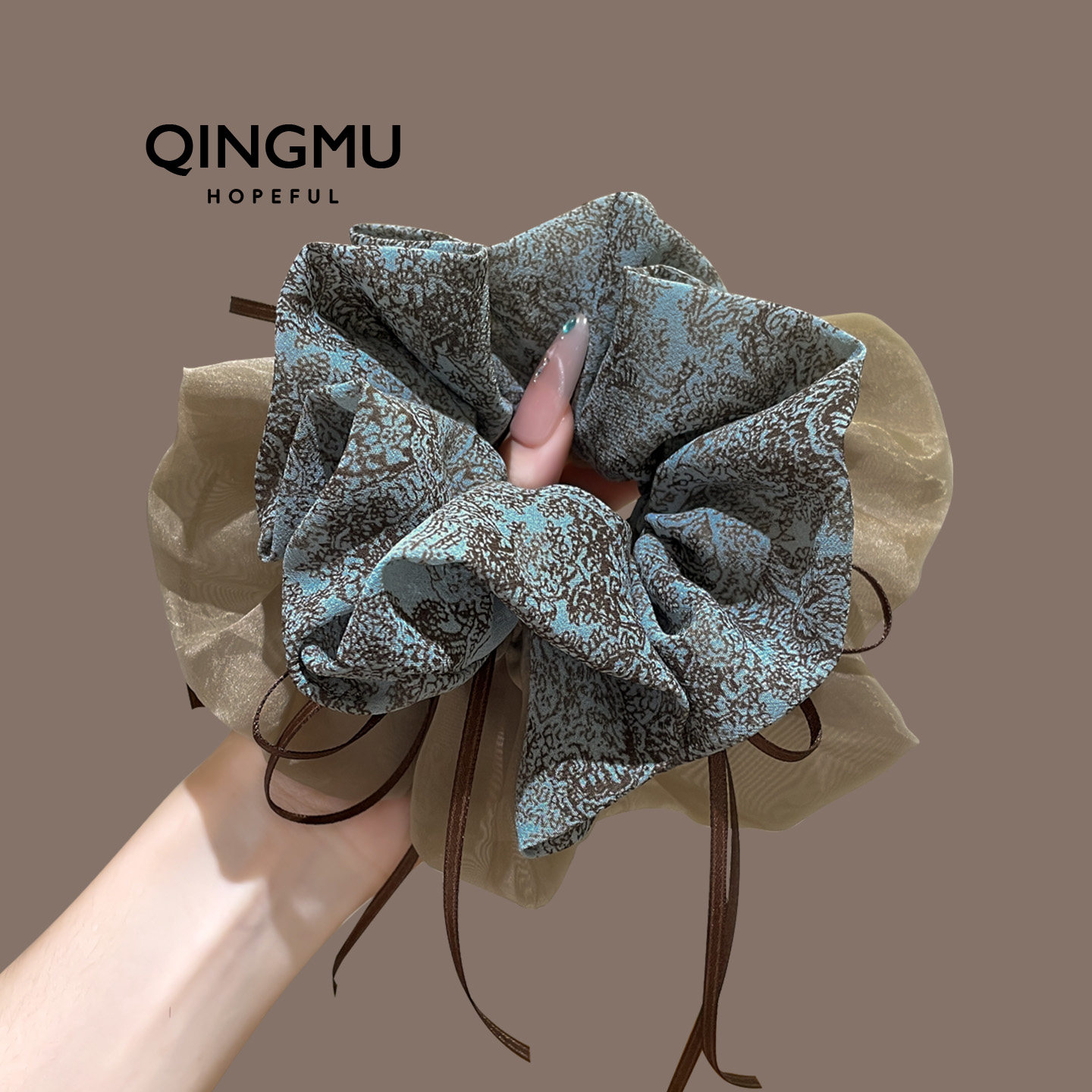 新中式蝴蝶结双层大肠发圈女小蛮腰低马尾发绳扎丸子头花发饰皮筋