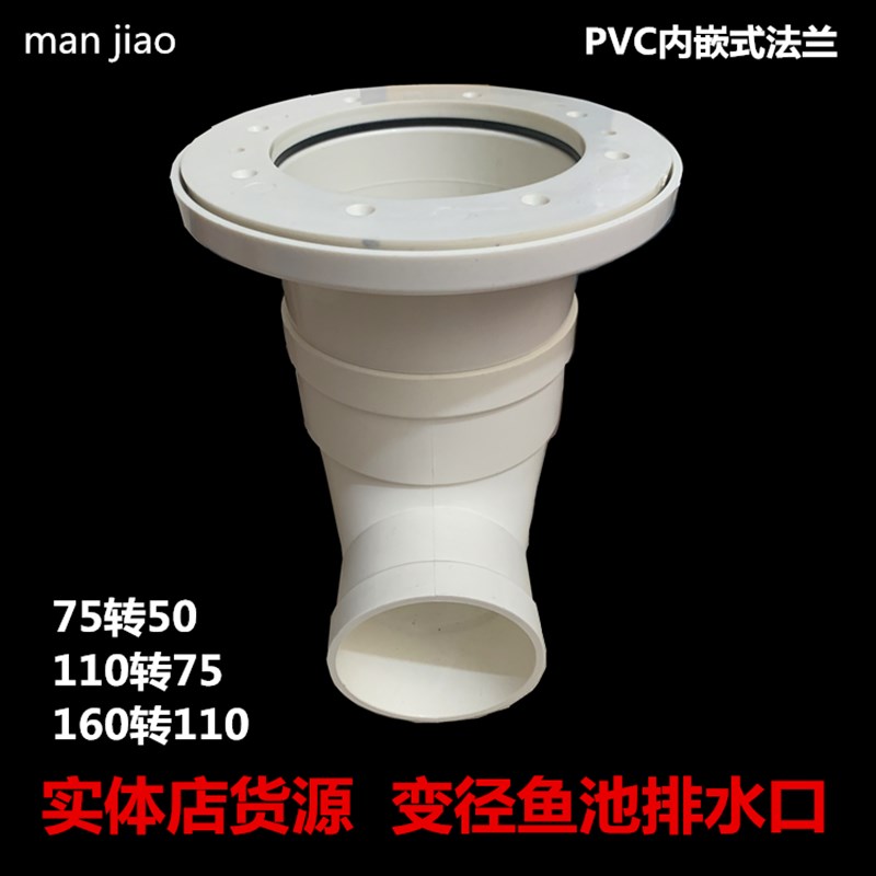 养殖桶鱼缸排水口接头帆布鱼池异径PVCI法兰弯头口径转换套装配件