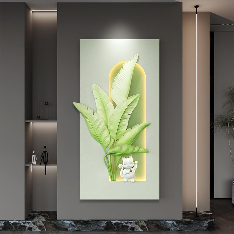 福雕奶油风3d立体浮雕画现代高级感过道挂画灯光入户玄关装饰画