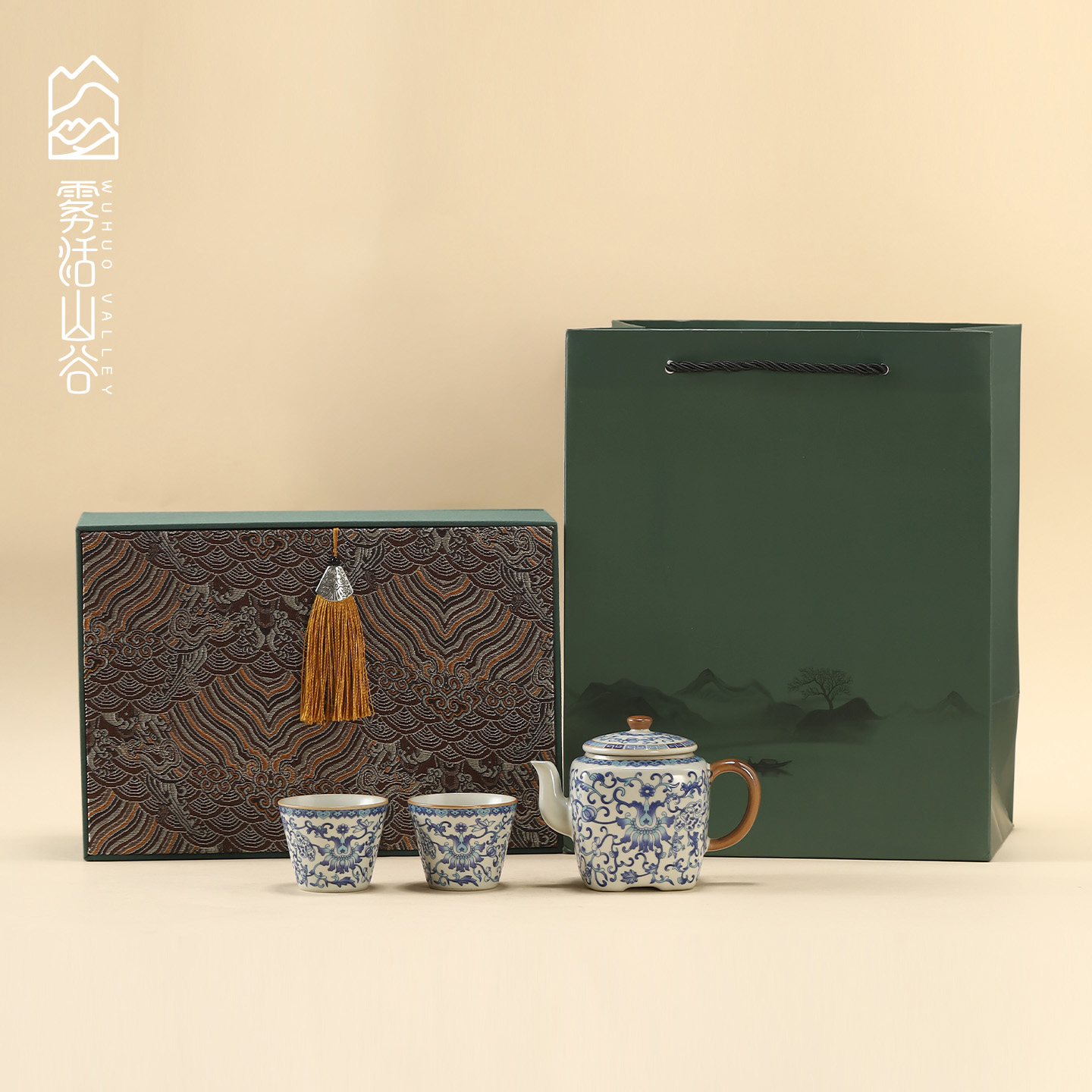 黄汝陶瓷四方壶一壶两杯茶具套装