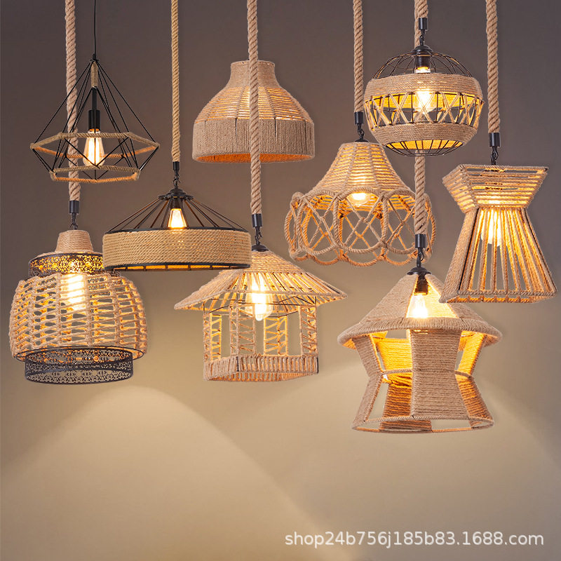 loft创意个性麻绳灯北欧服装店理发店酒吧工业风吊灯复古装饰吊灯