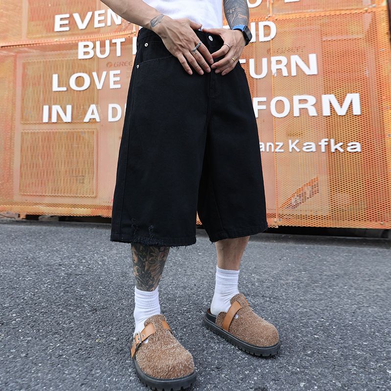 美式复古牛仔短裤男宽松直筒
