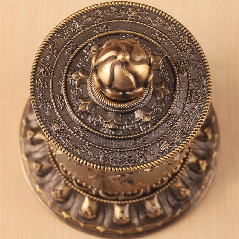 藏式指捻转轮手指尖式捻转筒客厅家用浮雕合金手动转桶办公室摆件