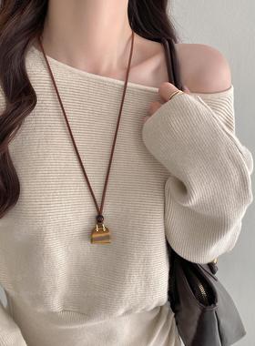 美拉德棕色项炼女2025新款高级感秋冬搭配长款毛衣炼吊坠配饰挂件