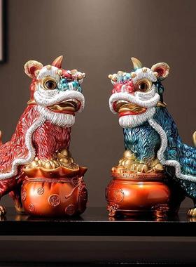 国潮醒狮招财摆件一对客厅家居玄关酒柜桌面装饰品乔迁开业礼物
