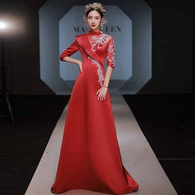 旗袍2023年新款中国风走秀古筝演出服美声艺考独唱年会主持礼服女