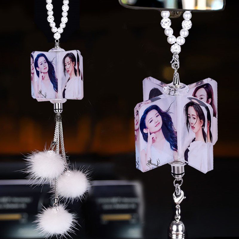 水晶汽车挂件照片定制2022年新款车载后视镜吊坠车上饰品装饰用品