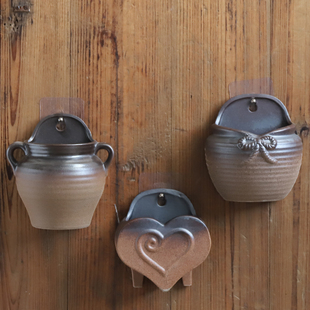 壁挂小花瓶挂墙花盆创意无孔悬挂式 饰复古水培花盆 绿萝简约客厅装