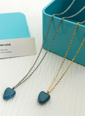青岛出口蓝色爱心项链金银链简约设计轻奢复古锁骨链叠戴项链
