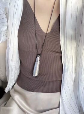 青岛出口欧美复古哨子项链轻奢高级感韩国蜡绳毛衣链黑檀木银卷卷