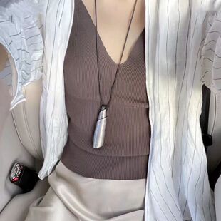 青岛出口欧美复古哨子项链轻奢高级感韩国蜡绳毛衣链黑檀木银卷卷