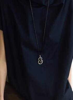 青岛出口复古风黑檀木葫芦项链高级感时尚毛衣项链百搭气质项链