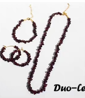青岛出口天然紫牙乌石榴石串珠项链紫色碎石双层手链耳环耳饰套装