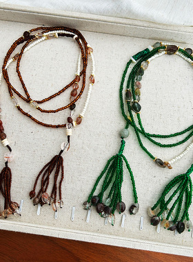 青岛高品质秋冬波西米亚风天然石串珠项链长链流苏民俗民族项链