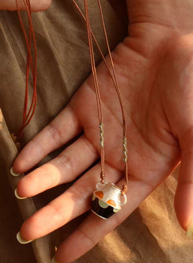 青岛出口新款珐琅花器立体项链女复古简约时尚设计吊坠T恤长项链