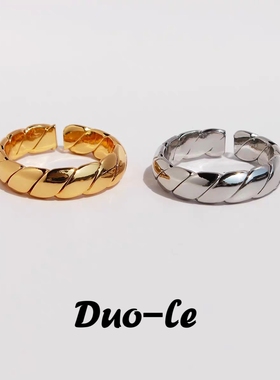 青岛铜镀真金波浪斜纹线条开口戒指可调节男女小众中性香风戒指