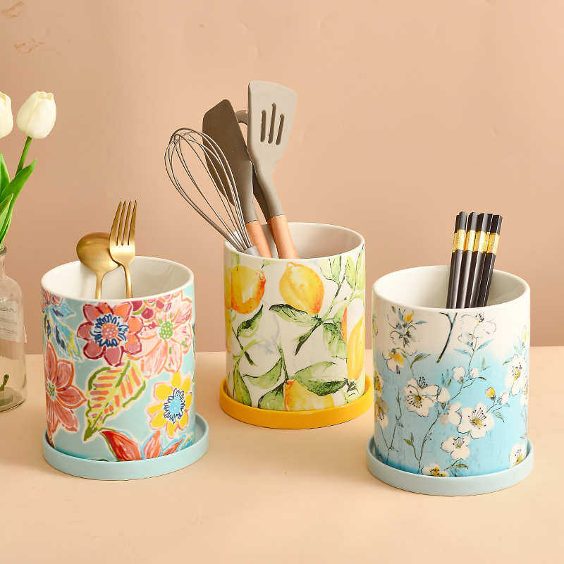 家用抗菌筷子筒厨房陶瓷筷子笼收纳盒沥水架防霉刀叉化妆刷收纳罐,餐饮具,筷子盒,淘宝优惠券,粉丝福利购,淘宝优惠卷